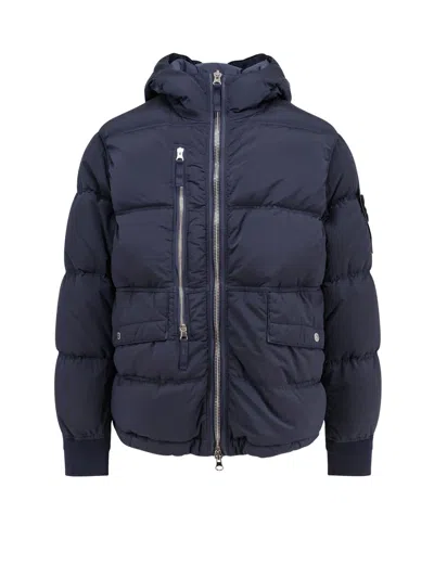 Stone Island Nylon Down Jacket In Blue