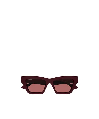 Gucci Gg1753s Linea Emblem 004 Burgundy Brown Sunglasses In Brown