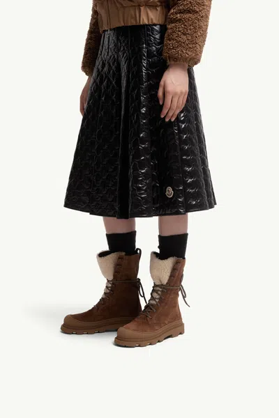 Moncler Vera High Shearling-trimmed Suede Mid-calf Boots In Brown