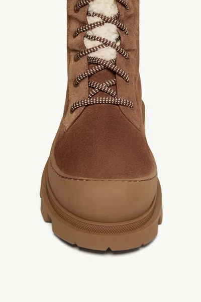 Moncler Vera High Shearling-trimmed Suede Mid-calf Boots In Brown