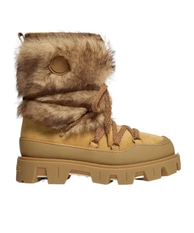Moncler Peak Apres Suede And Shearling Ankle Boots In Orange