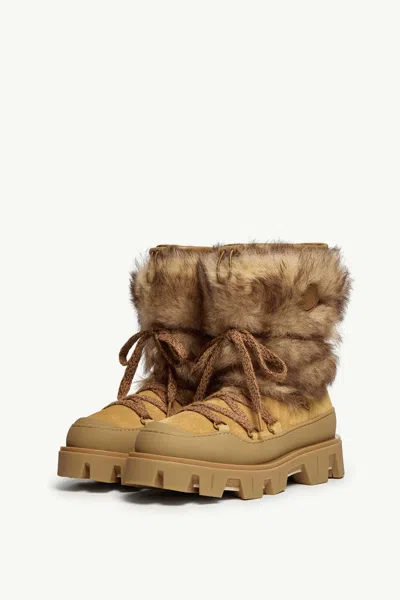 Moncler Peak Apres Suede And Shearling Ankle Boots In Orange