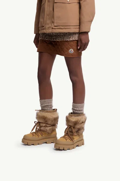 Moncler Peak Apres Suede And Shearling Ankle Boots In Orange