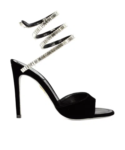 René Caovilla 104mm Serpent Rhinestone Stiletto Sandal In Black