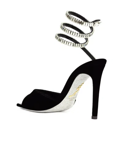 René Caovilla 104mm Serpent Rhinestone Stiletto Sandal In Black