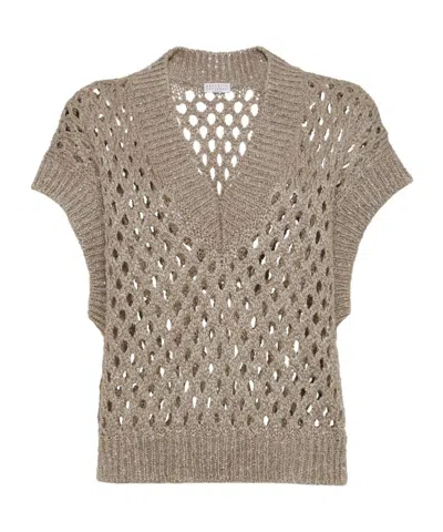 Brunello Cucinelli Open-knit Sleeveless Top In Multi
