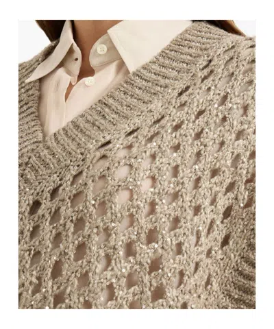 Brunello Cucinelli Open-knit Sleeveless Top In Multi