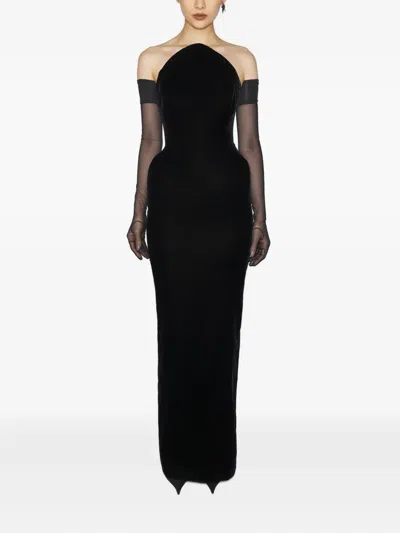 Mugler Off-shoulder Maxi Dress In Black
