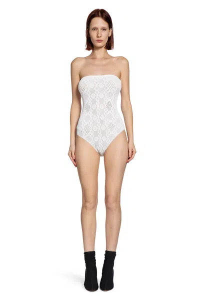 Alaïa Python Lace Knit Bustier Bodysuit In White