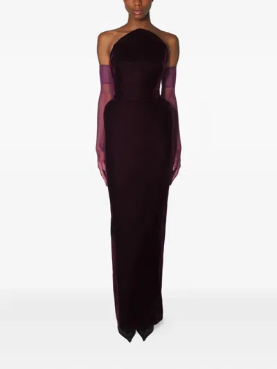 Mugler Strapless Maxi Dress In Burgundy