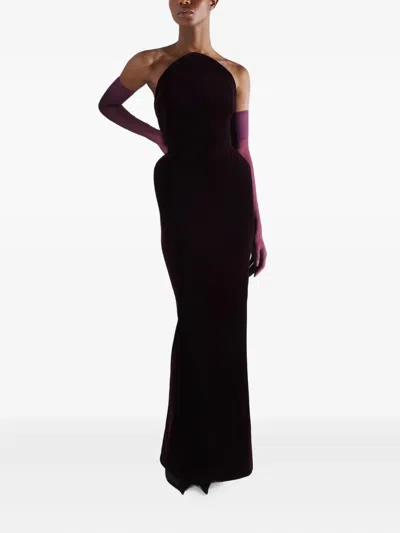 Mugler Strapless Maxi Dress In Burgundy