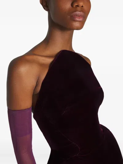 Mugler Strapless Maxi Dress In Burgundy