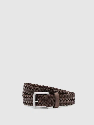 Reiss Mens Chocolate Carlton Woven Leather Belt In Brown