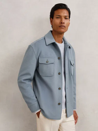 Reiss Liam Long Sleeve Button Front Overshirt In Blue