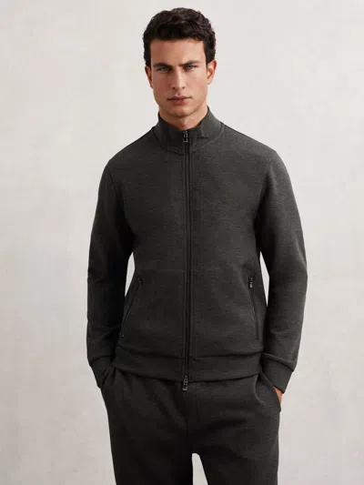 Reiss Cortona Long Sleeved Double Faced Jersey Zip Through Funnel Neck Jacket In Black