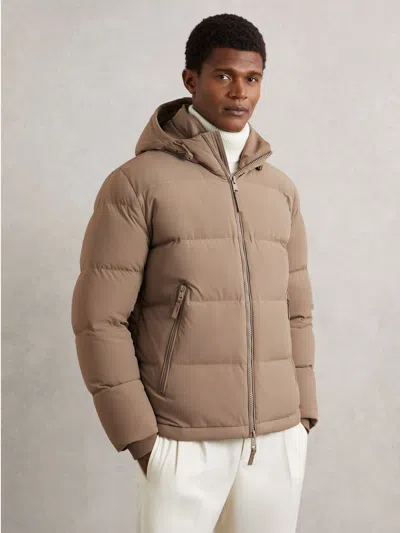 Reiss Reggie Quilted Puffer Jacket In Brown