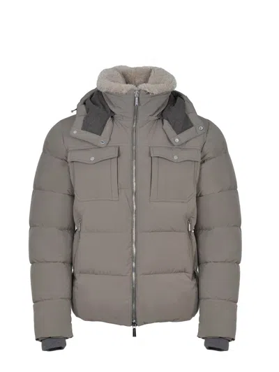 Moorer Pockets Hooded Quilted Ribbed Cuffs In Gray