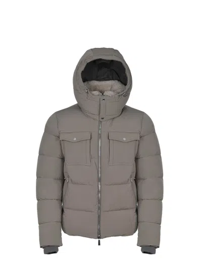 Moorer Pockets Hooded Quilted Ribbed Cuffs In Gray