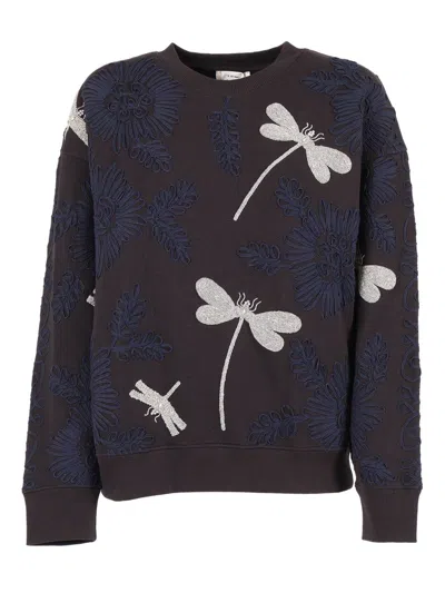 Forte Forte Crewneck Cotton Sweatshirt With Voila Une Fleur Embroidery In Black