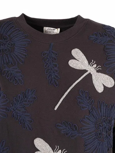 Forte Forte Crewneck Cotton Sweatshirt With Voila Une Fleur Embroidery In Black