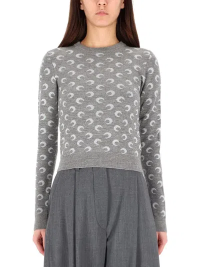 Marine Serre Crescent Moon Pattern Knit Cardigan In Gray