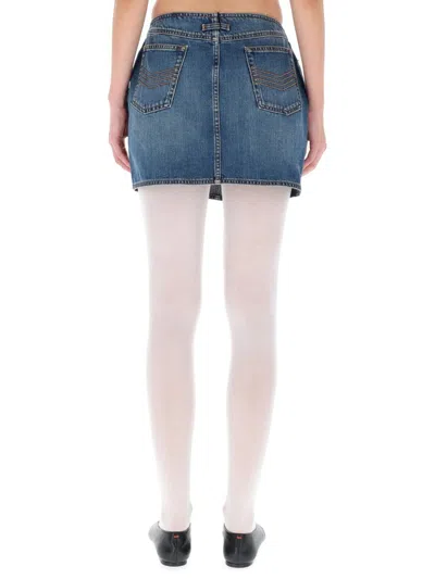 Jean Paul Gaultier Denim Miniskirt With Double Vertical Silver Zippers In Blue