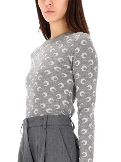 Marine Serre Crescent Moon Pattern Knit Cardigan In Gray