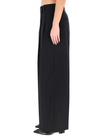 Ganni Womens Black Pleated Wide-leg Wool Trousers In Black