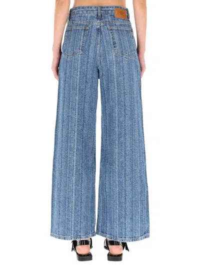 Ganni Striped Baggy Jeans In Blue