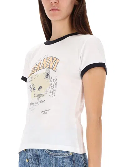 Ganni Kitty Organic Cotton T-shirt In White
