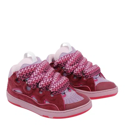 Lanvin Leather Blend Sneakers Featuring Contrast Stitching In Burgundy