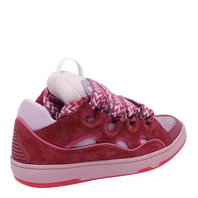 Lanvin Leather Blend Sneakers Featuring Contrast Stitching In Burgundy