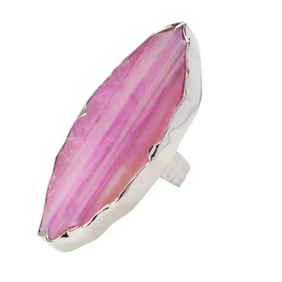 Yaa Yaa London Women's Silver / Pink Sterling Silver Grande Flamingo Pink Gemstone Adjustable Ring In Neutral