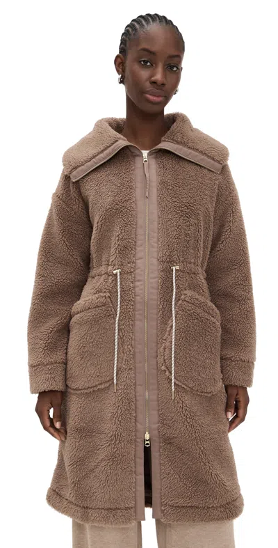 Varley Logan Longline Sherpa Fleece Coat Jacket In Brown