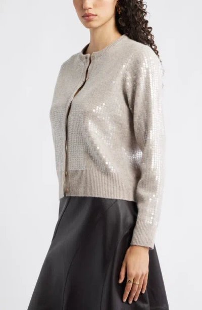Nordstrom Sequin Wool & Cashmere Cardigan In Silver