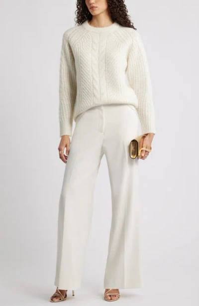 Nordstrom Cable Crewneck Alpaca Blend Sweater In White