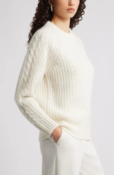 Nordstrom Cable Crewneck Alpaca Blend Sweater In White