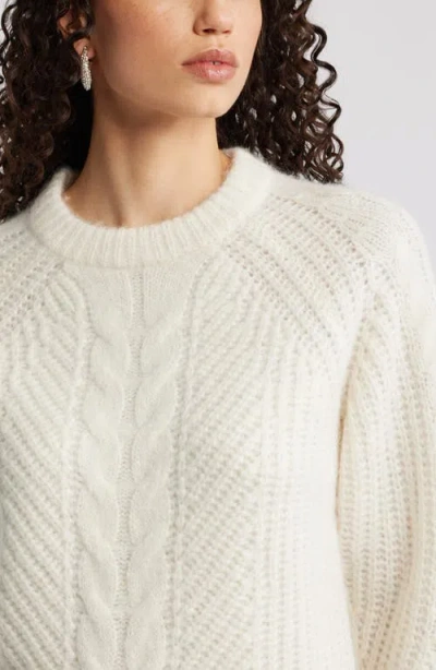 Nordstrom Cable Crewneck Alpaca Blend Sweater In White