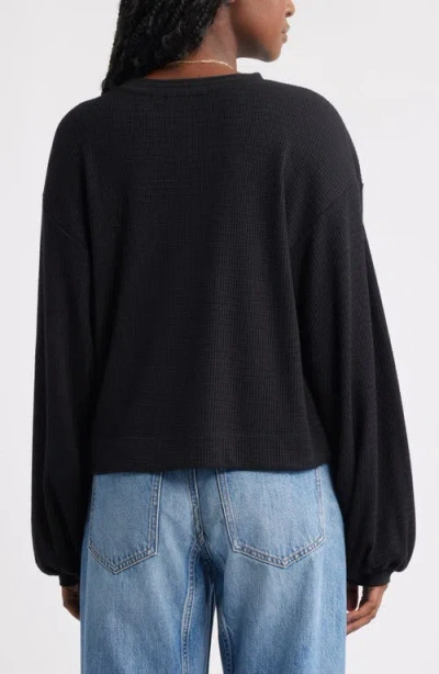 Treasure & Bond Roll Crewneck Boxy Long Sleeve Cotton Blend Top In Black