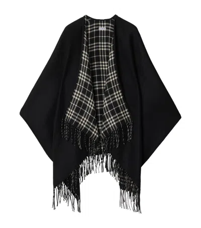 Burberry Wool Reversible Check Cape In Black
