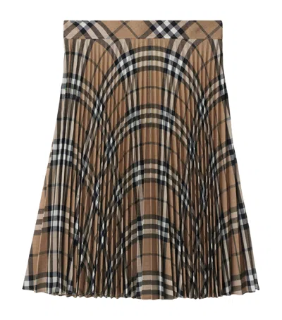 Burberry Pleated Check Wool Blend Skirt In Multi