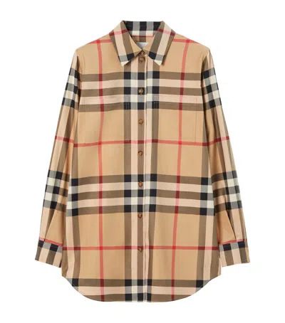 Burberry Embroidered Check Pattern Cotton Shirt In Multi