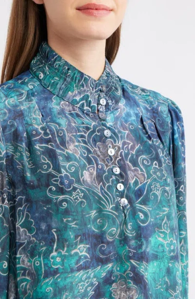 Apny Smocked Cuff Long Sleeve Top In Multi