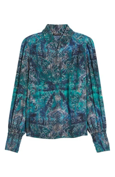 Apny Smocked Cuff Long Sleeve Top In Multi