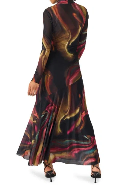 Steve Madden Vivara Printed Long Sleeve Mesh Maxi Dress In Multi