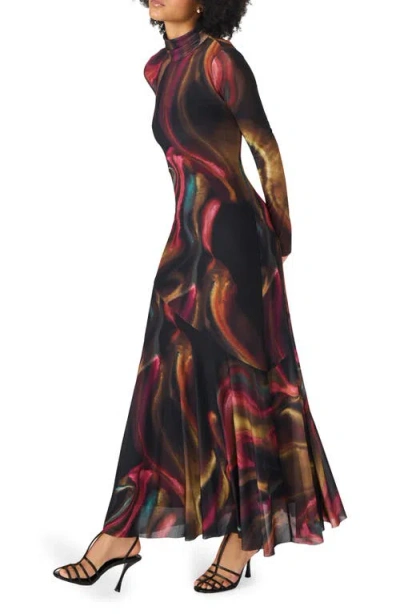 Steve Madden Vivara Printed Long Sleeve Mesh Maxi Dress In Multi
