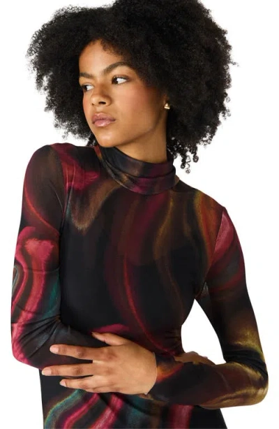 Steve Madden Vivara Printed Long Sleeve Mesh Maxi Dress In Multi