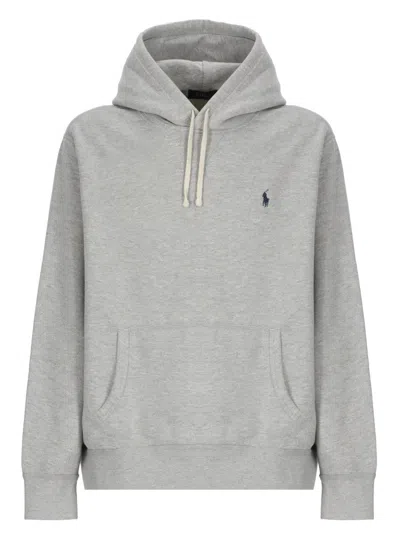 Polo Ralph Lauren Grey Cotton Hoodie With Contrasting Embroidered Logo In Multi