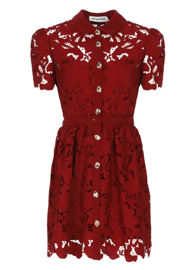 Self-portrait Bordeaux Lace Dress In Animal Print