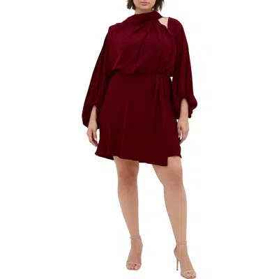 City Chic Jaylee Shoulder Cutout Long Sleeve Dress In Red